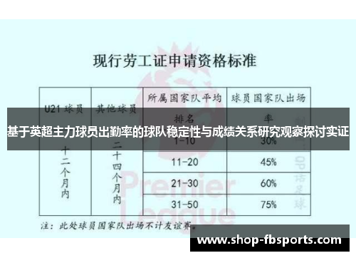 基于英超主力球员出勤率的球队稳定性与成绩关系研究观察探讨实证